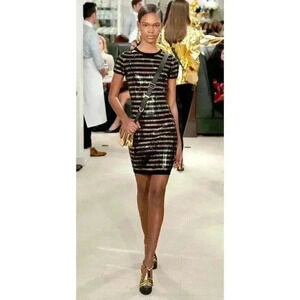 Ralph Lauren Collection Purple Label Sequin Mini Dress Wool XS Black Gold 0 2
